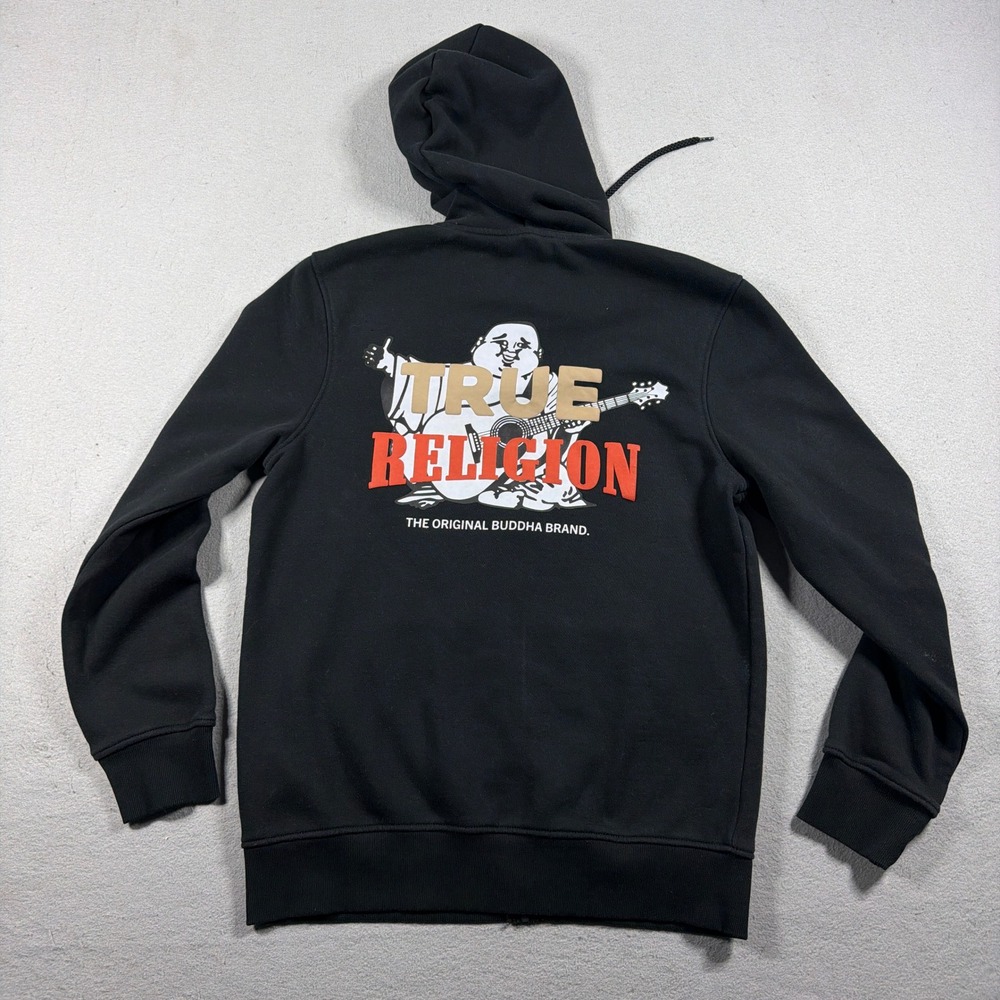 True Religion Zip Up Hoodie Men Small Graphic Logo Black Red Buddha‎ Streetwear